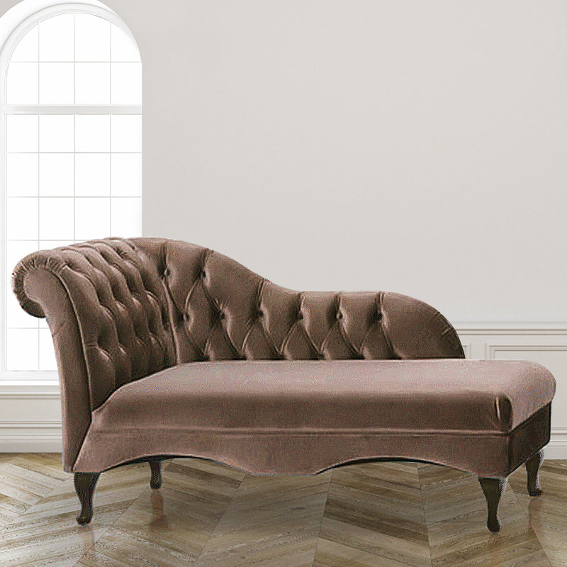 Living Room Rolled Arms Chaise Modern Style Velvet Chaise with Two Arms