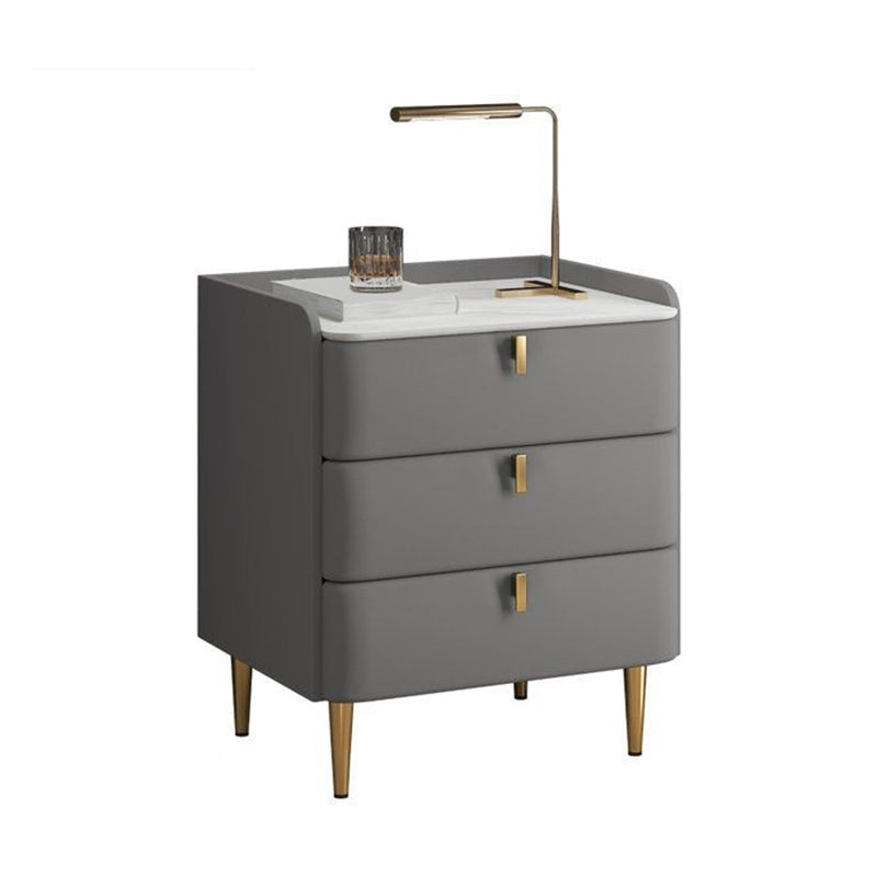 Classic Glam Bed Nightstand Stone Bedside Cabinet with 3 Drawers