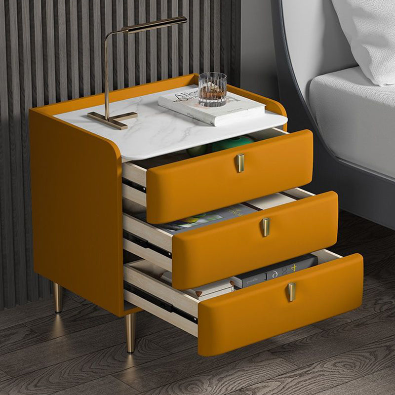 Classic Glam Bed Nightstand Stone Bedside Cabinet with 3 Drawers