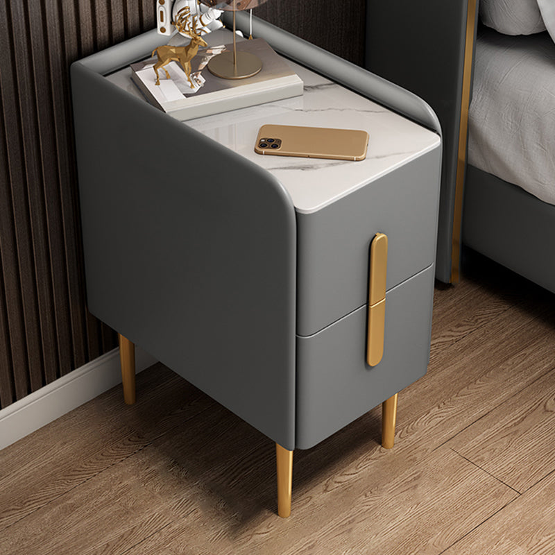 Classic Glam Bed Nightstand Stone Bedside Cabinet with 2 Drawers