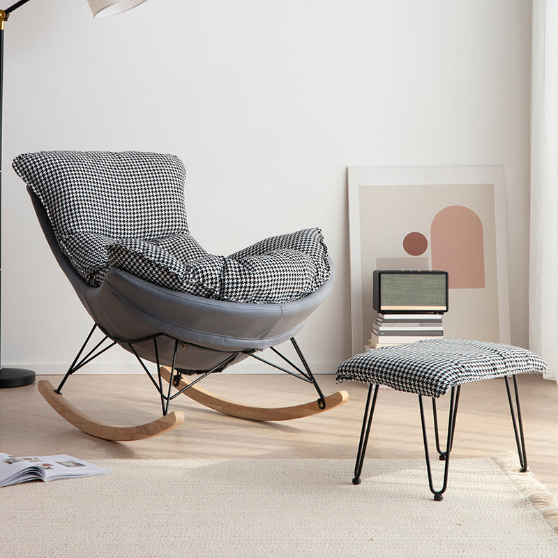Rocking Chair Fabric Houndstooth Scratch Resistant Rocking Chair with Ottoman