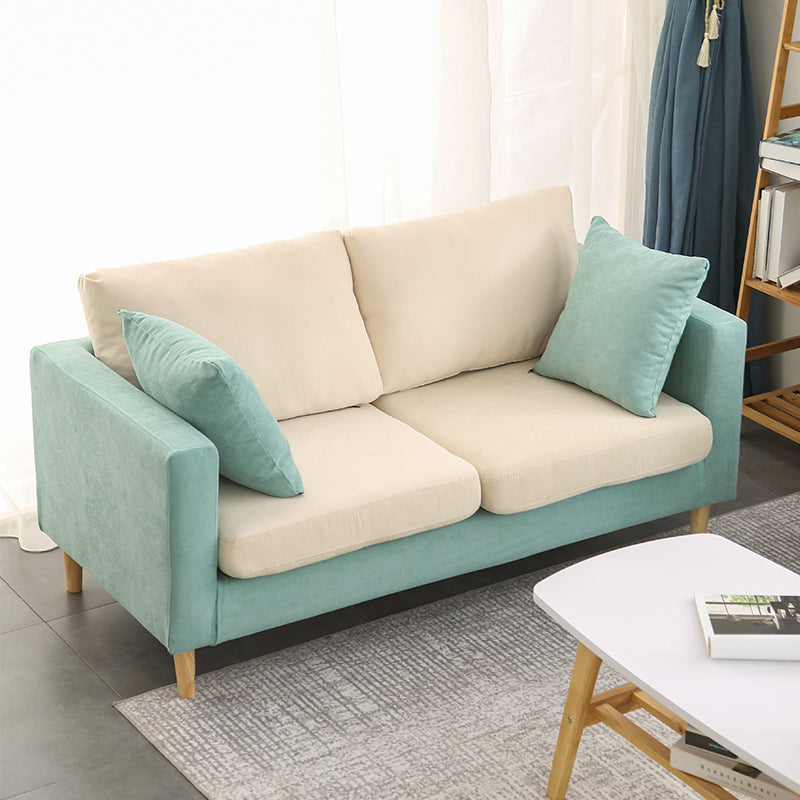Scandinavian 2 Seater Sofa with 2 Pillows Back and Square Arms