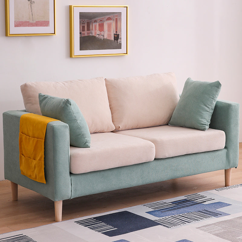 Scandinavian 2 Seater Sofa with 2 Pillows Back and Square Arms