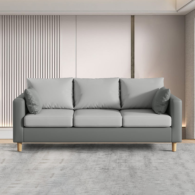 Modern 3-Seater 28.34" H Faux Leather Square Arm Sofa with 2 Pillows