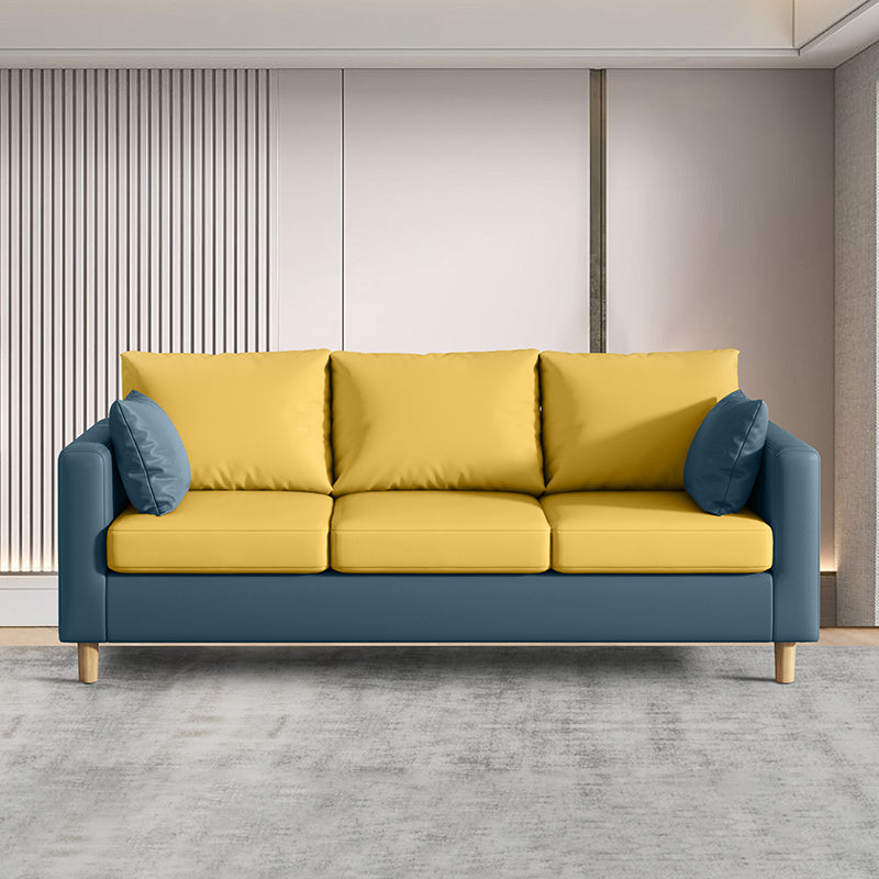Modern 3-Seater 28.34" H Faux Leather Square Arm Sofa with 2 Pillows