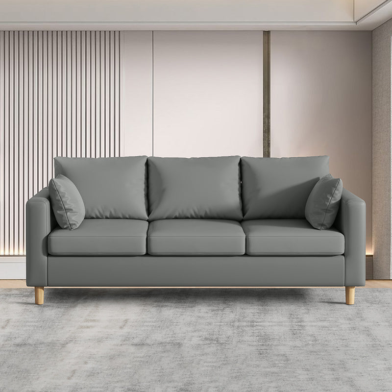 Modern 3-Seater 28.34" H Faux Leather Square Arm Sofa with 2 Pillows