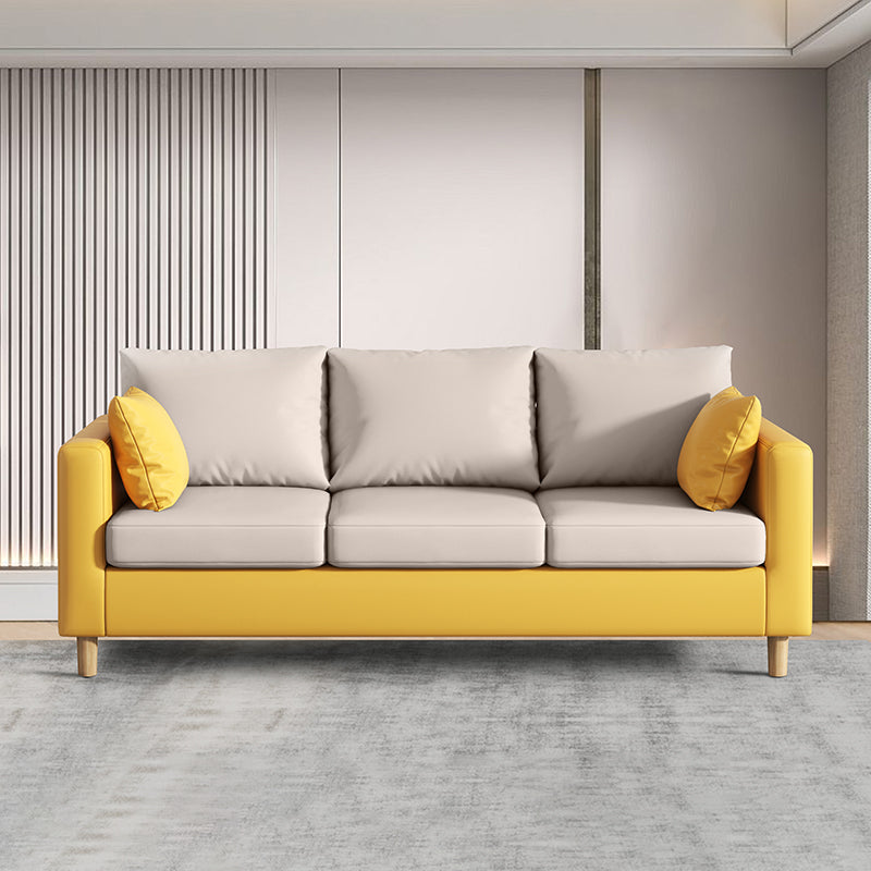 Modern 3-Seater 28.34" H Faux Leather Square Arm Sofa with 2 Pillows