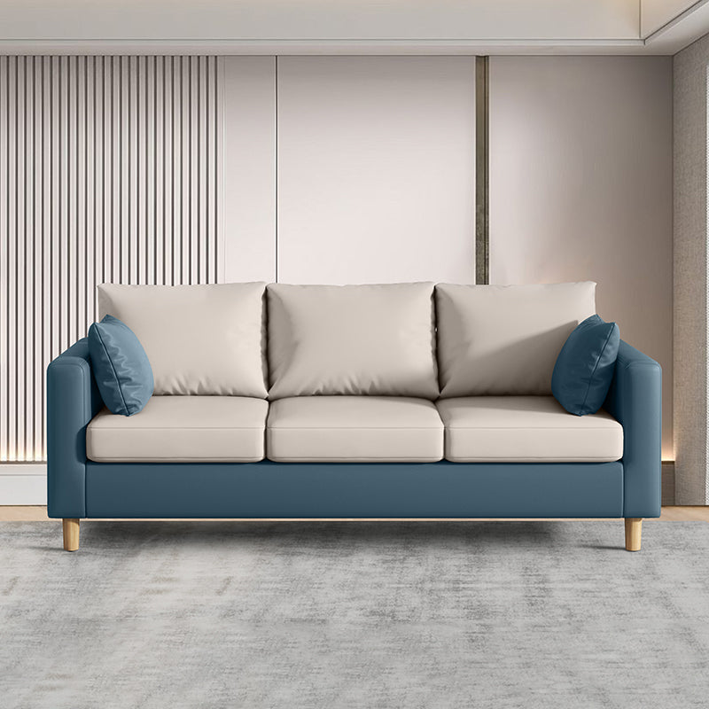 Modern 3-Seater 28.34" H Faux Leather Square Arm Sofa with 2 Pillows
