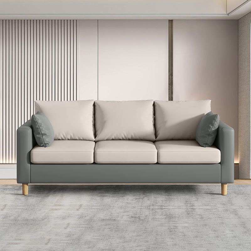 Modern 3-Seater 28.34" H Faux Leather Square Arm Sofa with 2 Pillows