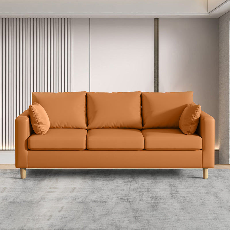 Modern 3-Seater 28.34" H Faux Leather Square Arm Sofa with 2 Pillows