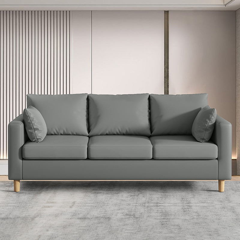 Modern 3-Seater 28.34" H Faux Leather Square Arm Sofa with 2 Pillows