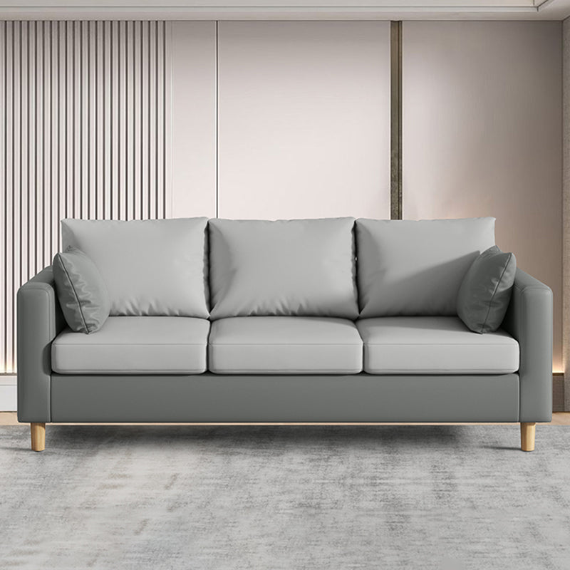Modern 3-Seater 28.34" H Faux Leather Square Arm Sofa with 2 Pillows