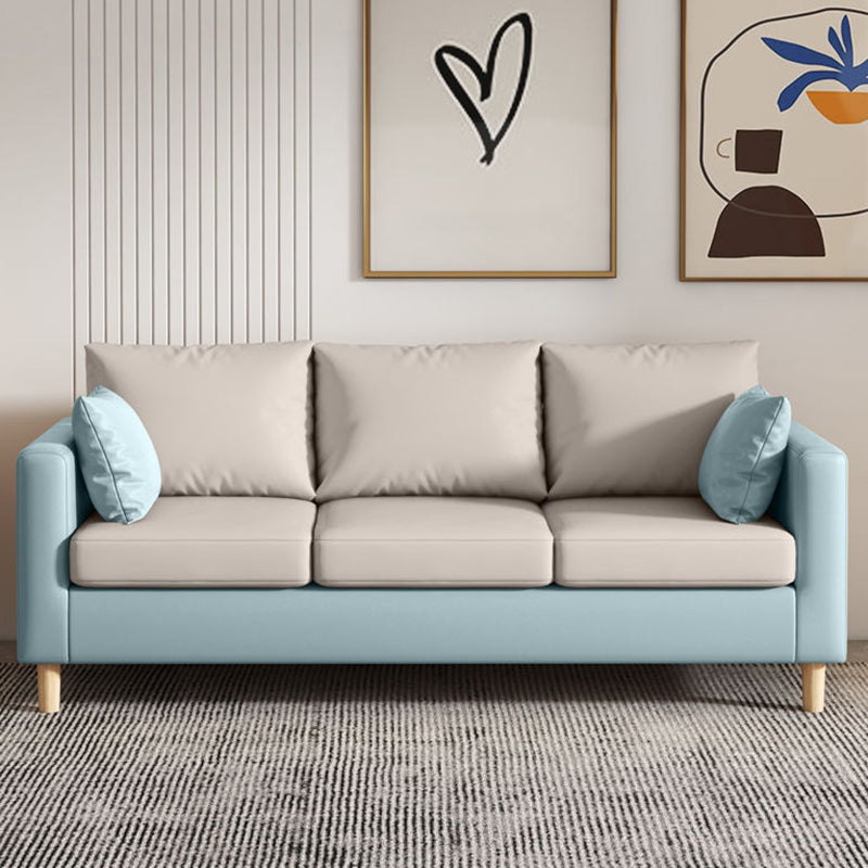 Modern 3-Seater 28.34" H Faux Leather Square Arm Sofa with 2 Pillows