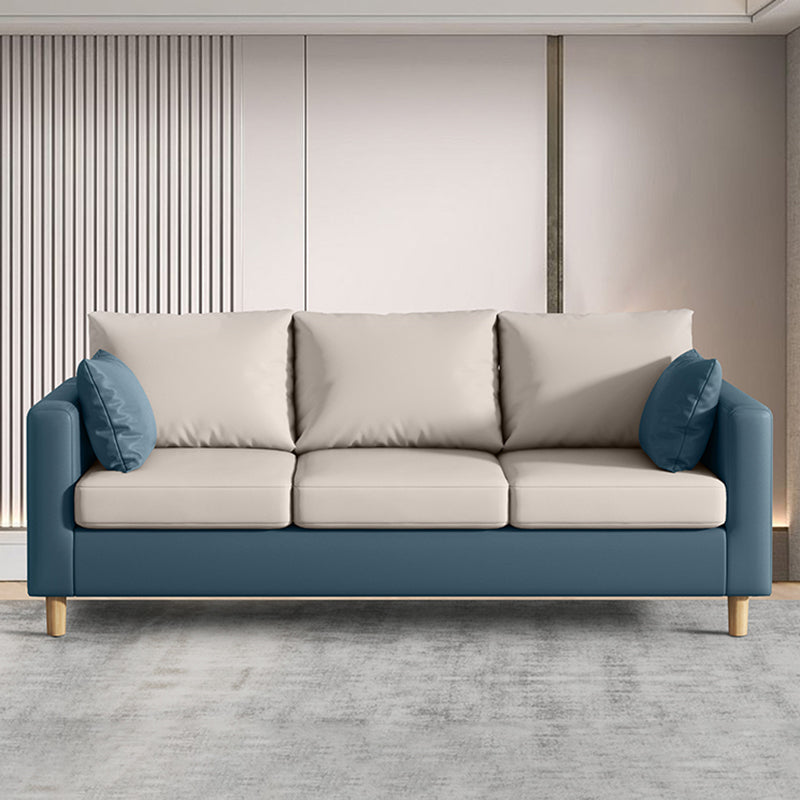 Modern 3-Seater 28.34" H Faux Leather Square Arm Sofa with 2 Pillows