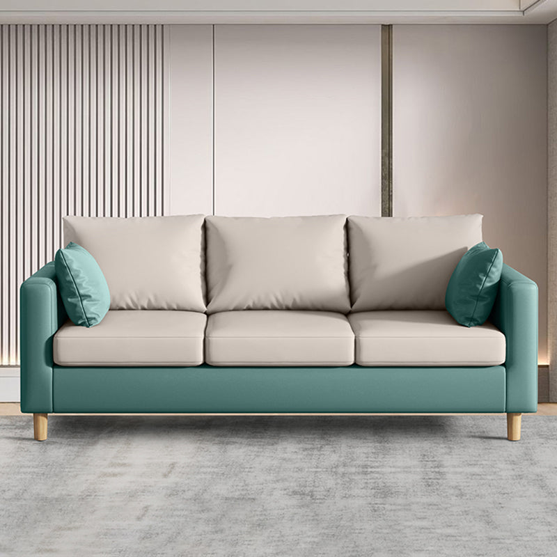 Modern 3-Seater 28.34" H Faux Leather Square Arm Sofa with 2 Pillows
