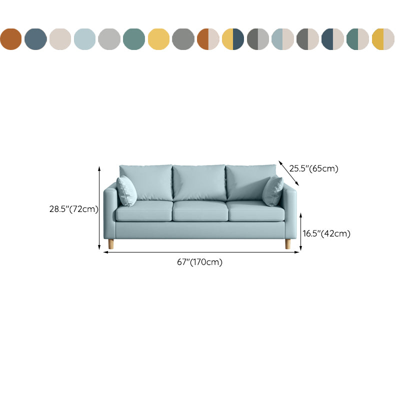 Modern 3-Seater 28.34" H Faux Leather Square Arm Sofa with 2 Pillows