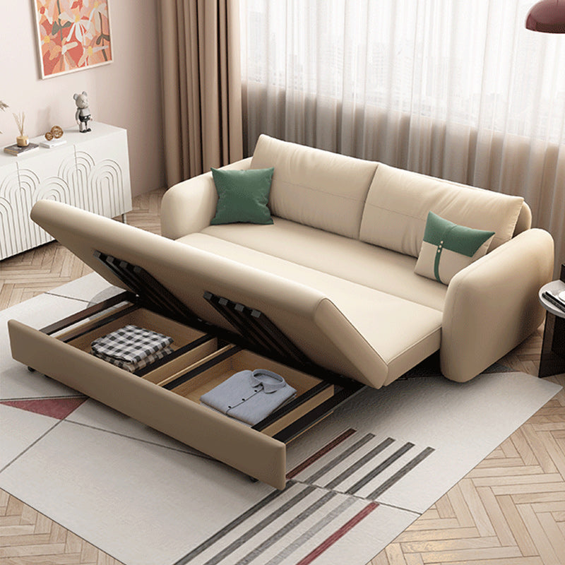 Modern Faux Leather Sleeper Sofa Upholstered Square Arm Sofa Bed