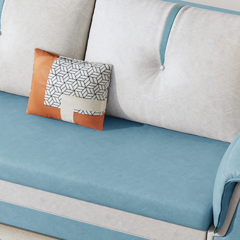 Scandinavian Faux Leather Sleeper Sofa Upholstered Pillow Top Arm Sofa Bed