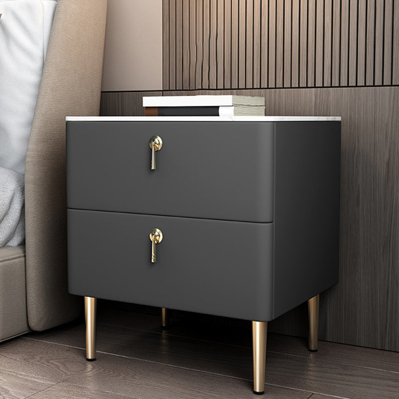 Classic Glam Accent Table Nightstand Stone Bedside Cabinet with Drawers