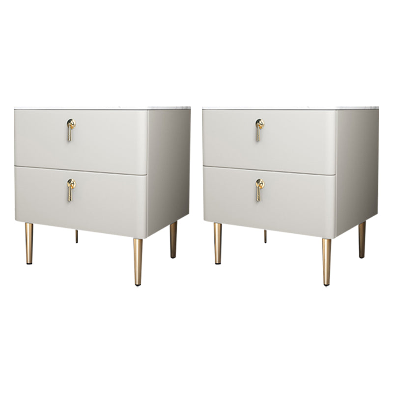 Classic Glam Accent Table Nightstand Stone Bedside Cabinet with Drawers