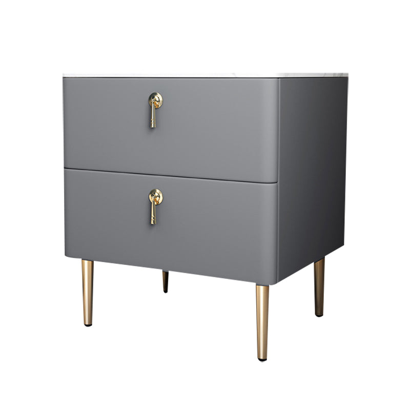 Classic Glam Accent Table Nightstand Stone Bedside Cabinet with Drawers