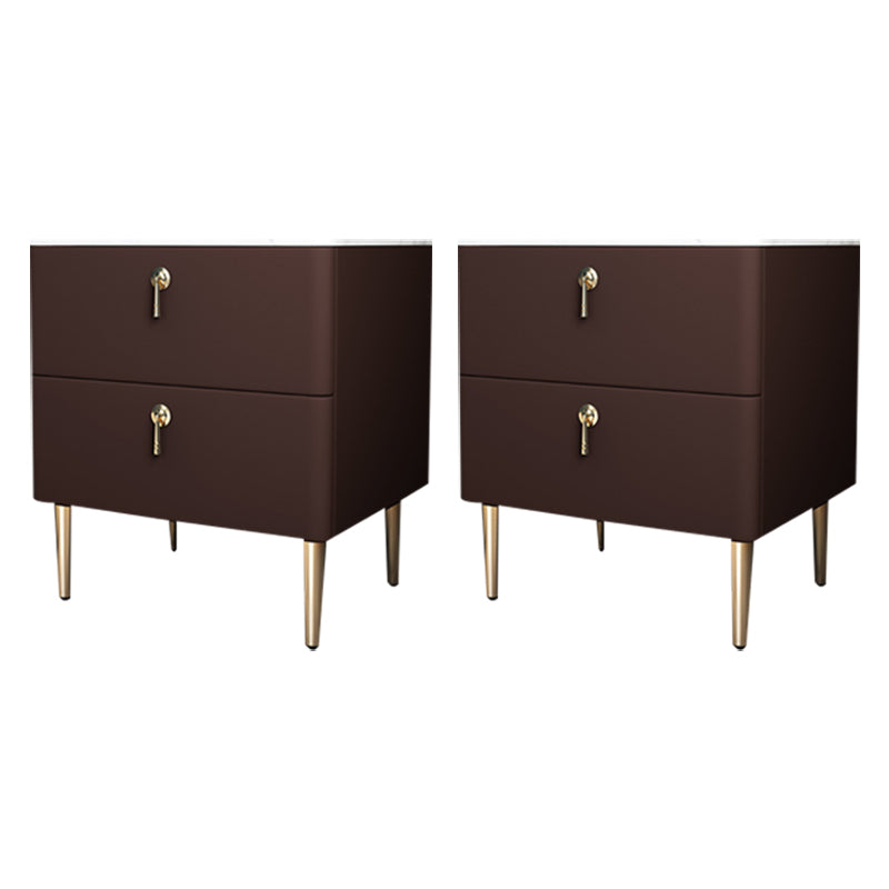 Classic Glam Accent Table Nightstand Stone Bedside Cabinet with Drawers
