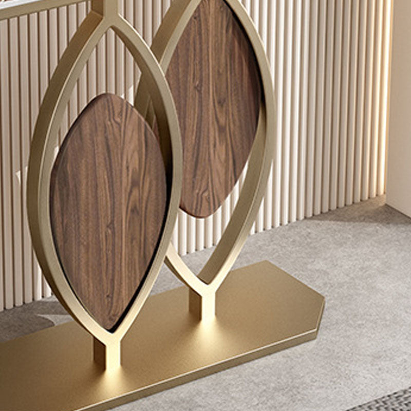 Glam Iron Accent Table Half Moon Stone Sofa Console Table for Hall