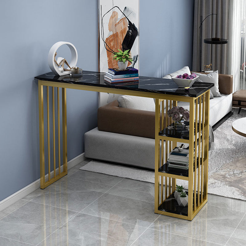 Industrial Rectangle Bar Height Table Faux Wood Bar Table with Storage Base