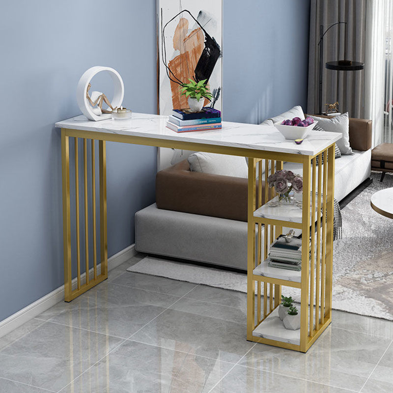 Industrial Rectangle Bar Height Table Faux Wood Bar Table with Storage Base