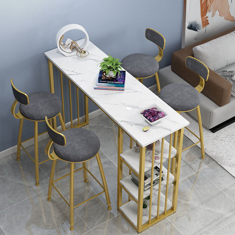 Industrial Rectangle Bar Height Table Faux Wood Bar Table with Storage Base