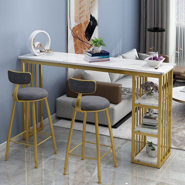 Industrial Rectangle Bar Height Table Faux Wood Bar Table with Storage Base