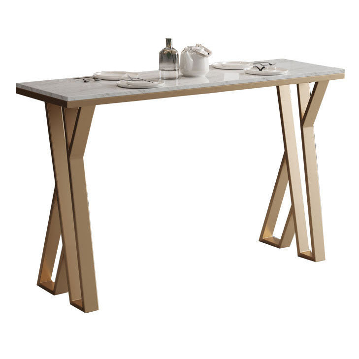 Glam Gold Double Pedestal Bar Dining Table Rectangle Stone Top Bar Height Table