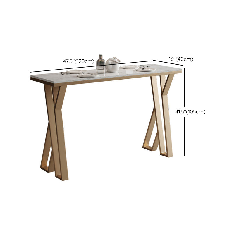 Glam Gold Double Pedestal Bar Dining Table Rectangle Stone Top Bar Height Table
