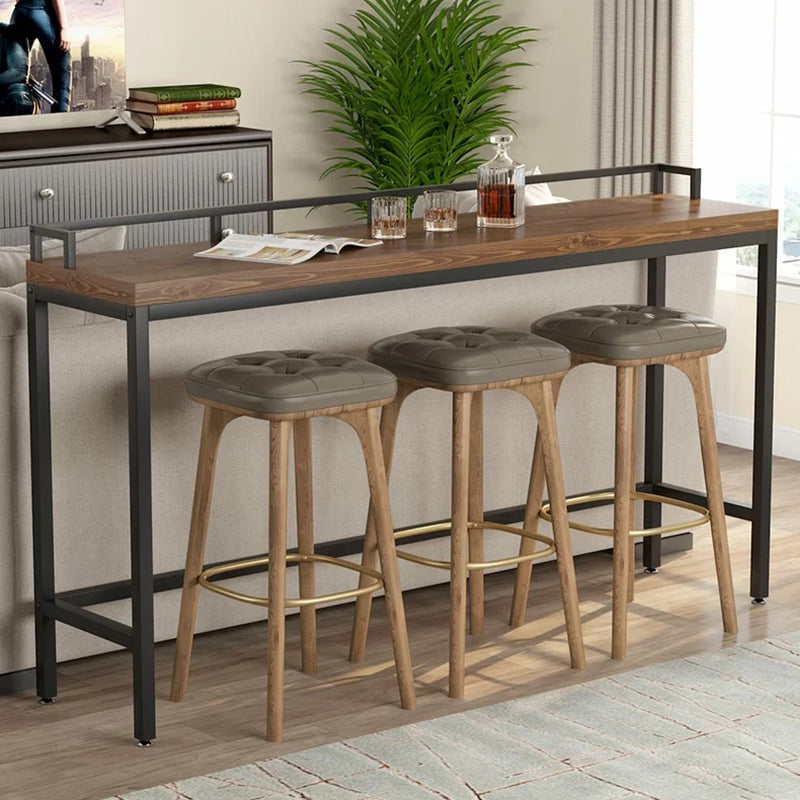 Contemporary Bar Table in Metal and Wood RectangleBar Table with Trestle Base