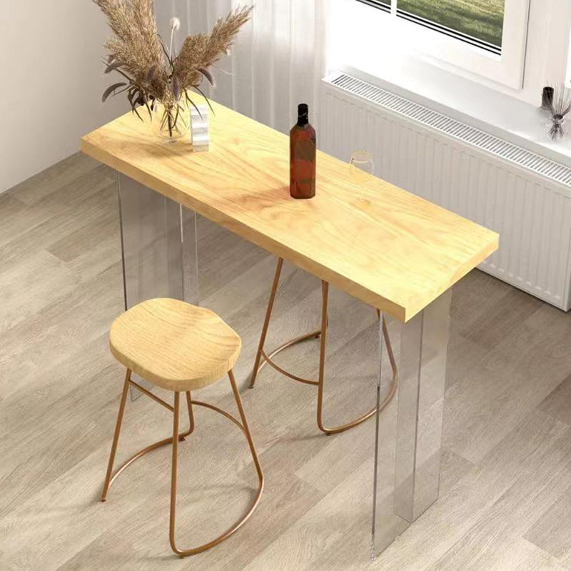Rectangle Solid Wood Bar Height Table Contemporary Acrylic Double Pedestal Bar Table