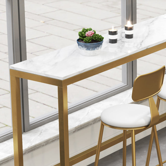 White Faux Marble Bar Height Table Glam Rectangle Bar Dining Table