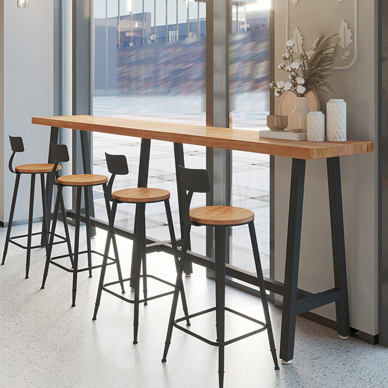 Rectangle Bar Table in Metal and Wood Trestle Base Bar Height Table for Dining Room