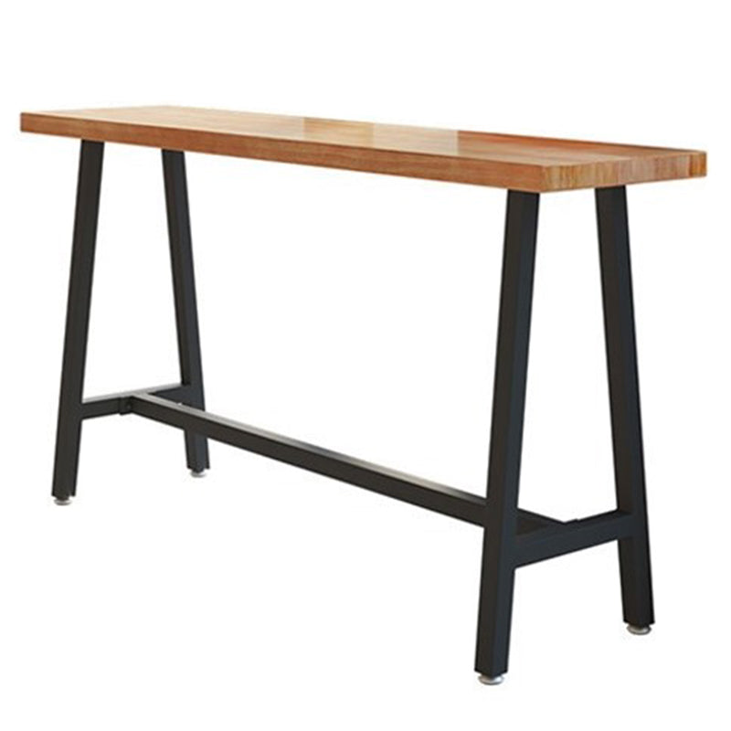 Rectangle Bar Table in Metal and Wood Trestle Base Bar Height Table for Dining Room