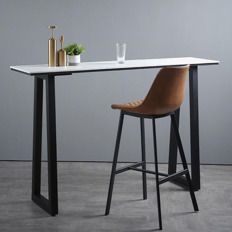 Rectangle Bar Table Sintered Stone Dining Table with Metal Base for Kitchen