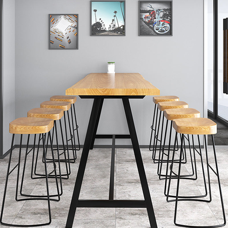 Modern Solid Wood Bar Table Brown Trestle Base Dining Table for Living Room