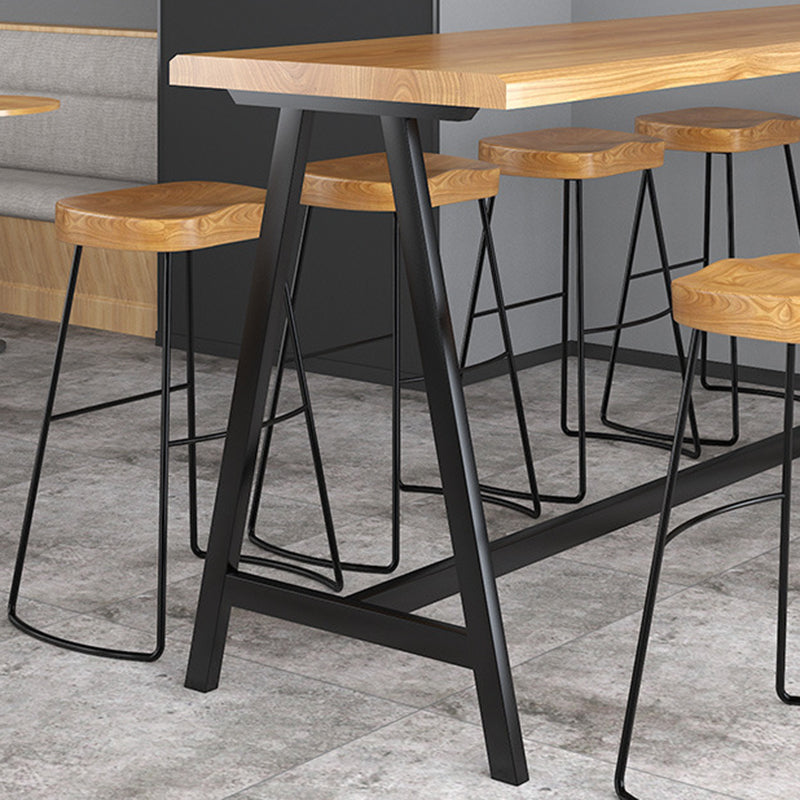 Modern Solid Wood Bar Table Brown Trestle Base Dining Table for Living Room