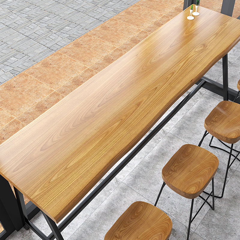 Modern Solid Wood Bar Table Brown Trestle Base Dining Table for Living Room