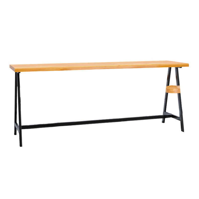 Modern Solid Wood Bar Table Brown Trestle Base Dining Table for Living Room