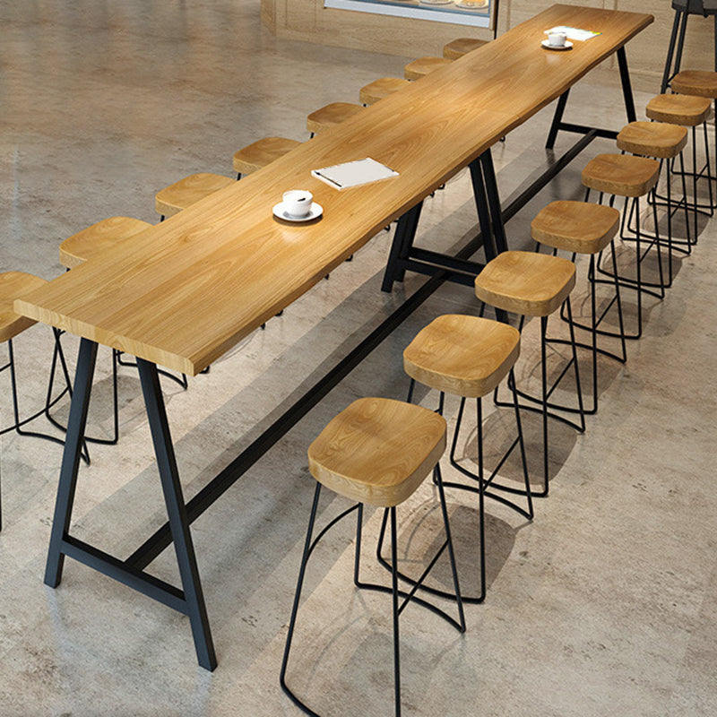 Modern Solid Wood Bar Table Brown Trestle Base Dining Table for Living Room