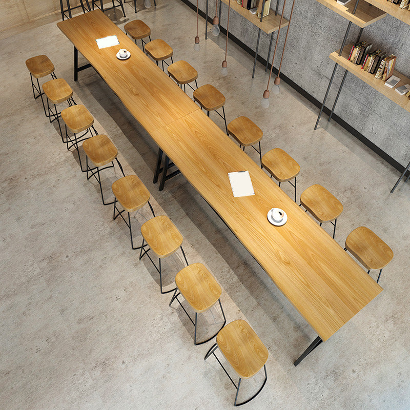 Modern Solid Wood Bar Table Brown Trestle Base Dining Table for Living Room