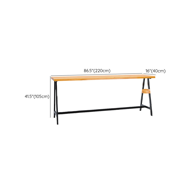 Modern Solid Wood Bar Table Brown Trestle Base Dining Table for Living Room