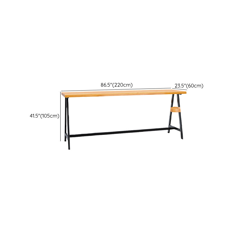 Modern Solid Wood Bar Table Brown Trestle Base Dining Table for Living Room