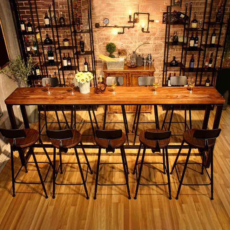 Industrial Solid Wood Bar Table Trestle Base Dining Table for Bistro