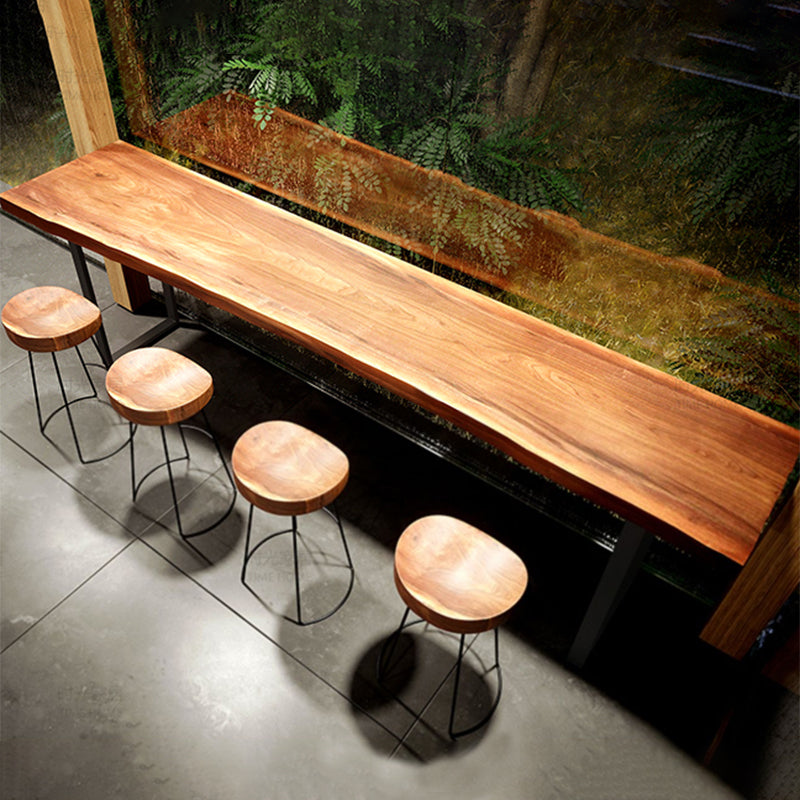 Industrial Trestle Base Dining Table Solid Wood Bar Table for Bistro