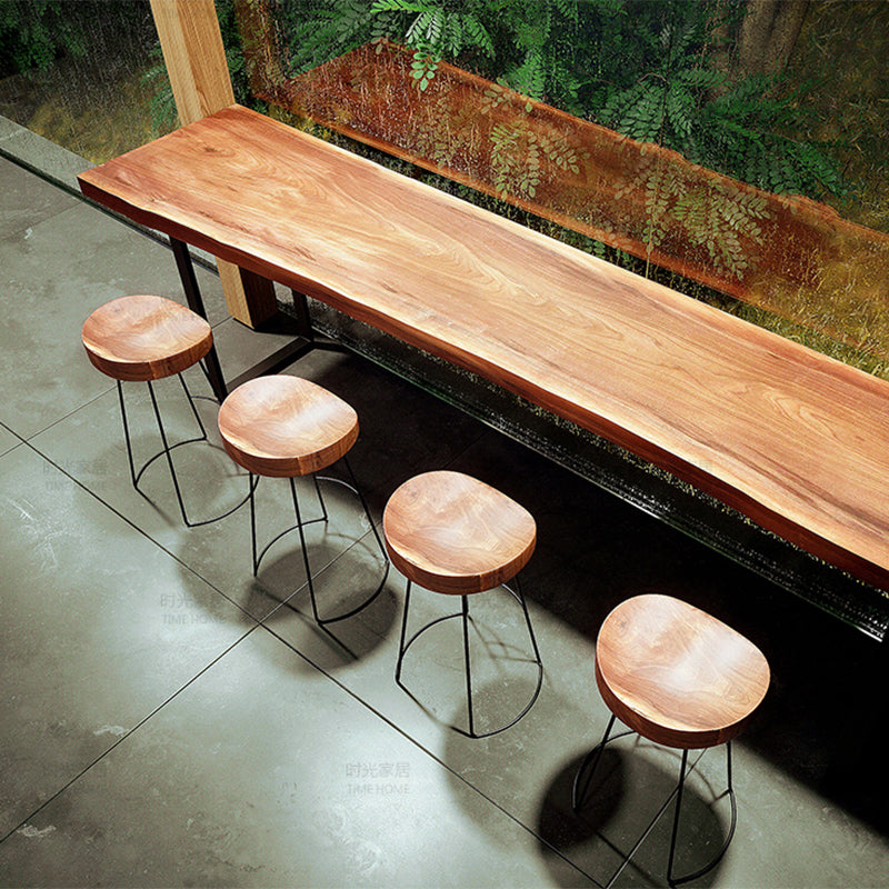 Industrial Trestle Base Dining Table Solid Wood Bar Table for Bistro